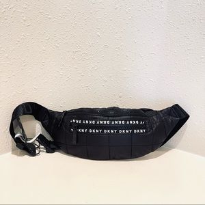 DKNY Puffer Quilted Black Logo Fanny Pack Belt Bag Sz M-L NWT
